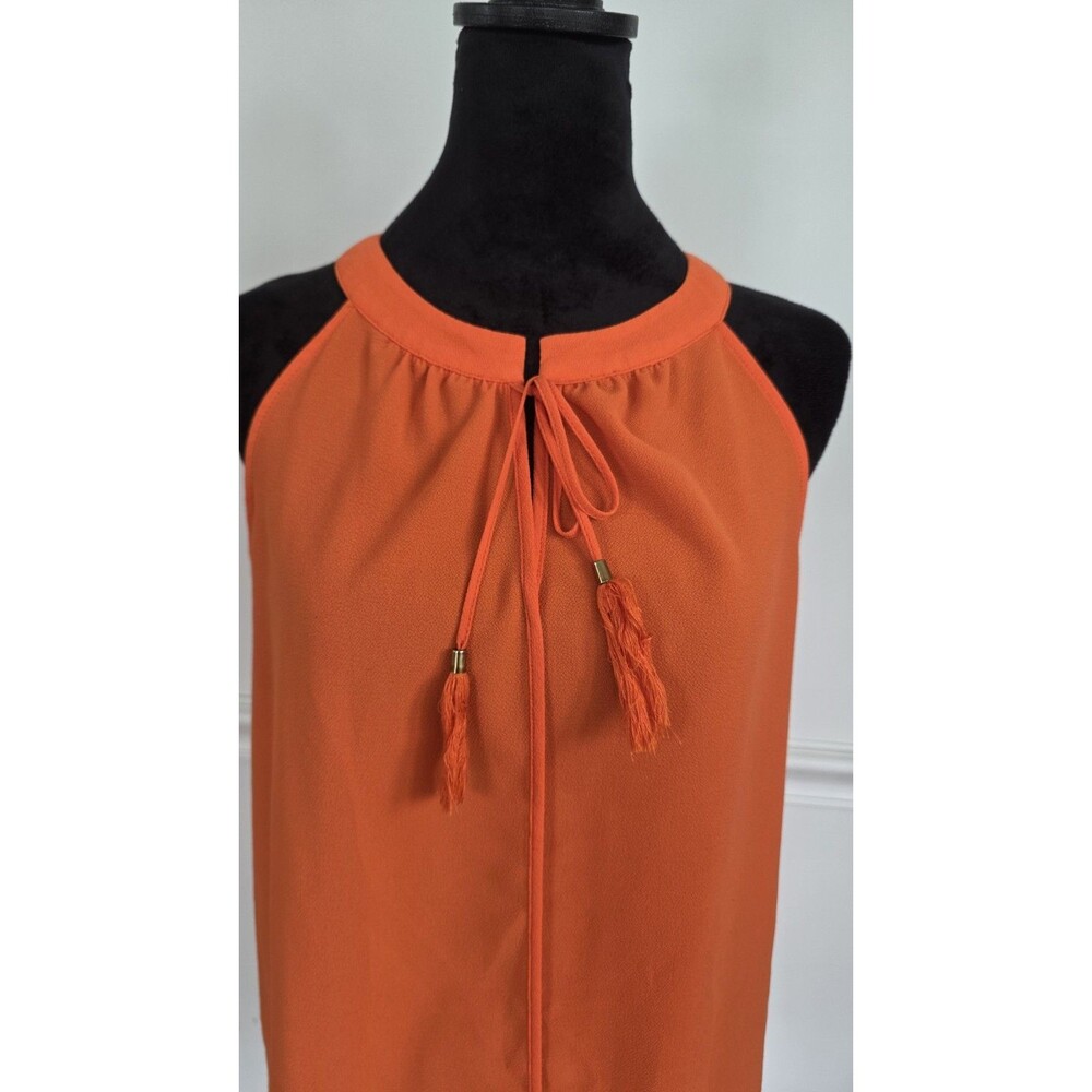 Rose + Olive Orange Sleeveless Tassel Tie Halter Top Blouse Women's Boho Summer